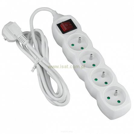 Przedłużacz elektryczny 4xGN+UZ+W 5m biały z wyłącznikiem