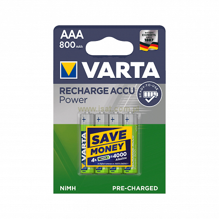 Akumulatorki VARTA rozmiar AAA pojemność 800mAh 4szt. w zestawie