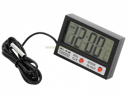 Termometr z wyświetlaczem LCD panelowy czarny z zegarem zakres -50stC~70stC