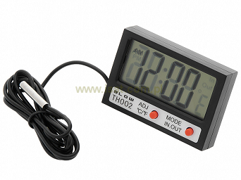 Termometr z wyświetlaczem LCD panelowy czarny z zegarem zakres -50stC~70stC