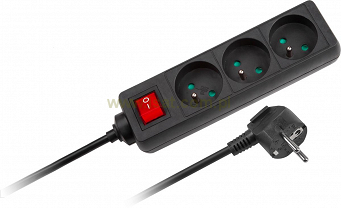 Przedłużacz elektryczny 3xGN 3m uziom wyłącznik czarny 16A 3680W