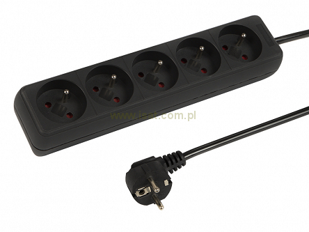 Przedłużacz sieciowy 5 gniazd z uziemieniem 5m czarny 3x1,0mm2 2300W
