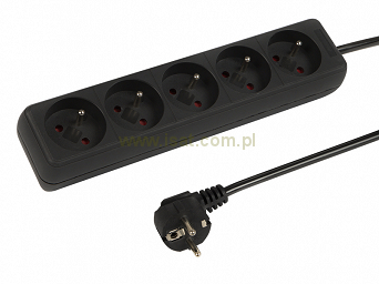 Przedłużacz sieciowy 5 gniazd z uziemieniem 5m czarny 3x1,0mm2 2300W