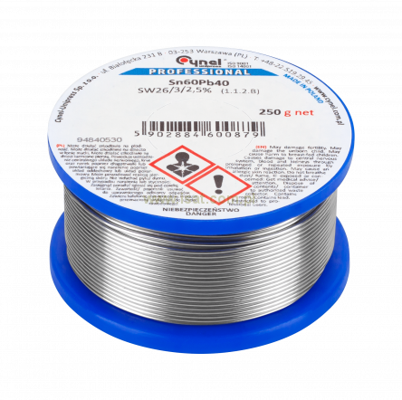 Cyna z topnikiem 2,5mm szpula 250g Cynel Sn60Pb40