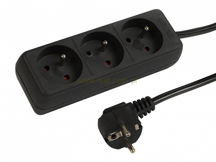 Przedłużacz elektryczny 3 gniazda ZU 5m czarny 2300W do elektryki