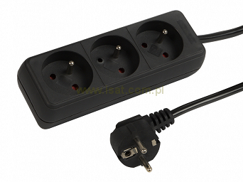 Przedłużacz elektryczny 3 gniazda ZU 5m czarny 2300W do elektryki