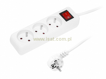 Przedłużacz elektryczny 3xGN+UZ+W 3,0m biały z wyłącznikiem 16A 3x1,5mm2