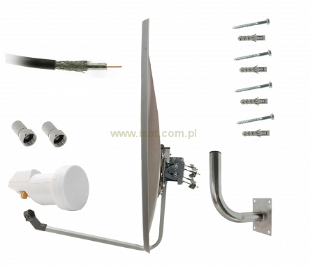 Antena satelitarna Technidish 80cm + konwerter i złącza F, stojak 20cm i 10m przewodu